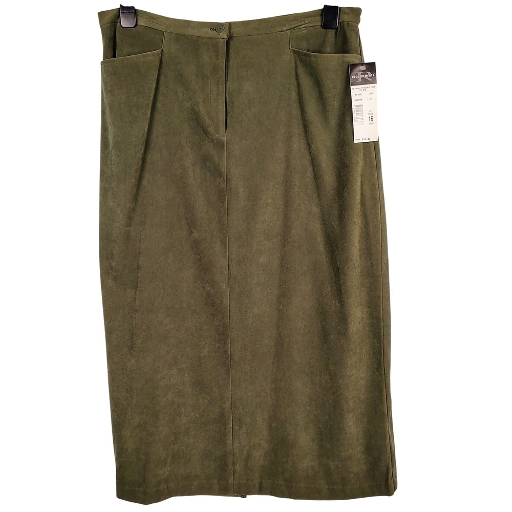 NWT Requirements Womens 16 Natural Persuedetion Midi Skirt Sage Green Faux Suede